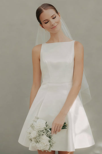 Simple A-Line White Satin Bridal Shower Dress